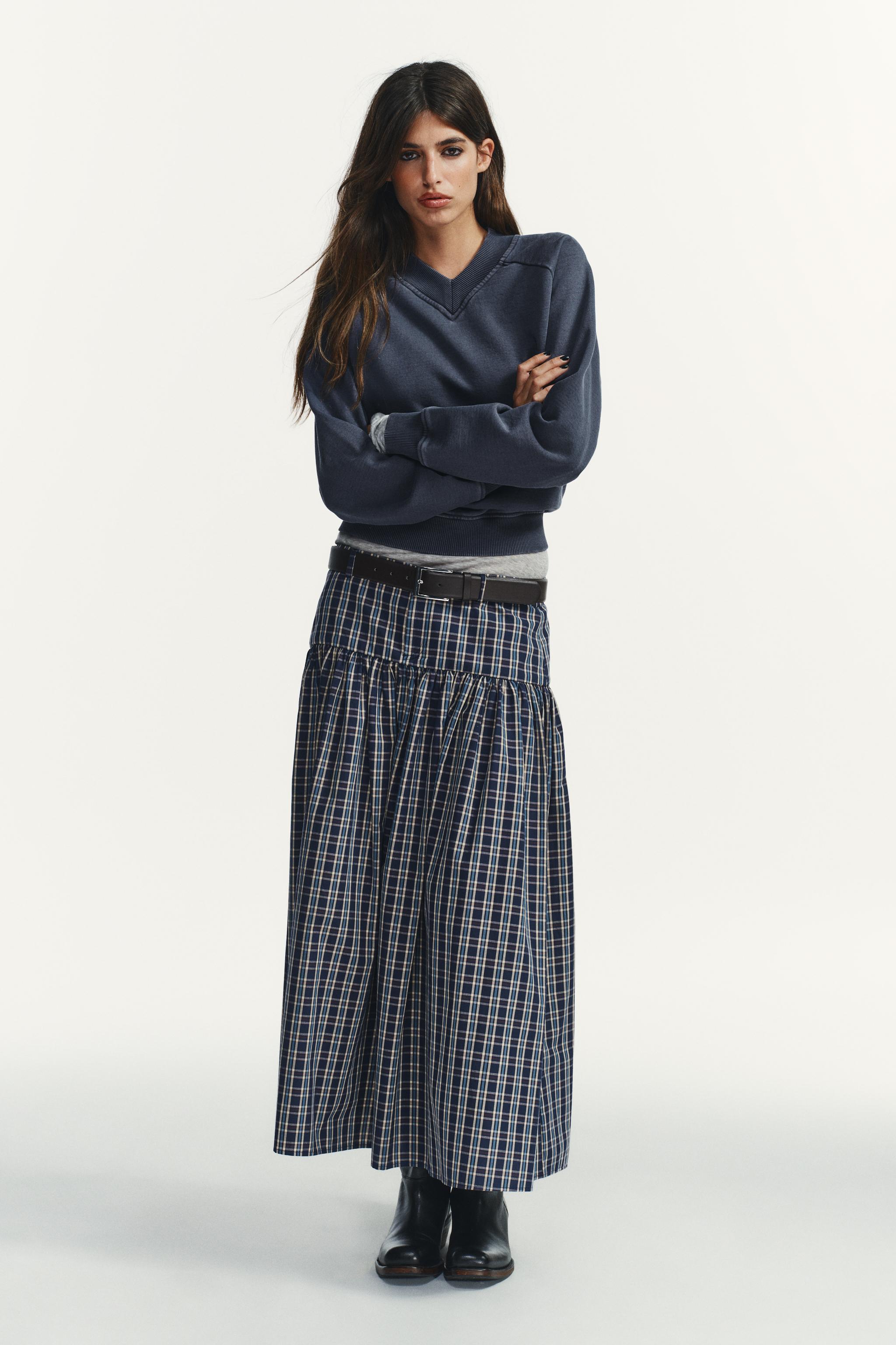 PLAID MIDI SKIRT WITH BELT
